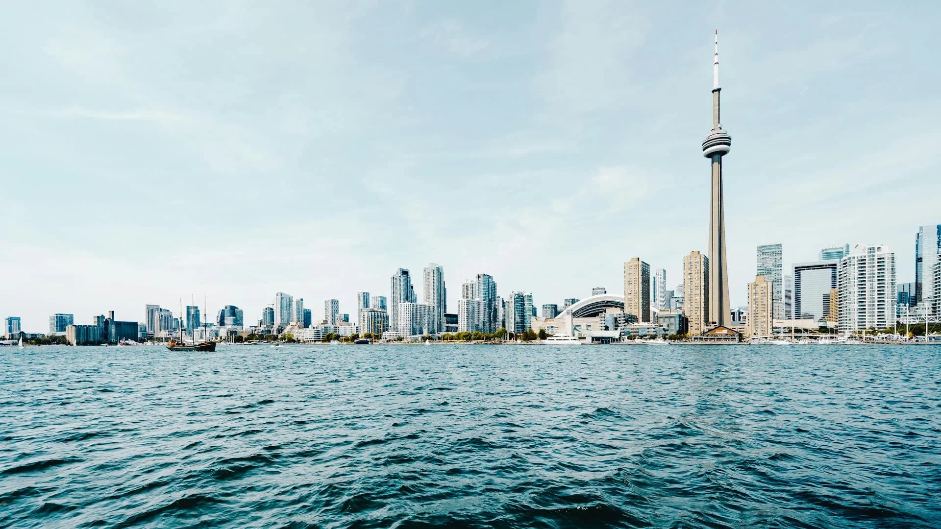 Toronto skyline with CN Tower and waterfront viewed from Etobicoke
