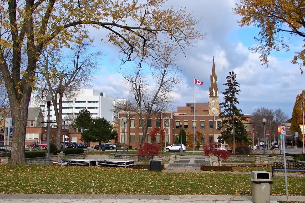 Oshawa, Ontario downtown streetscape in Durham Region — cobbler and shoe repair service area