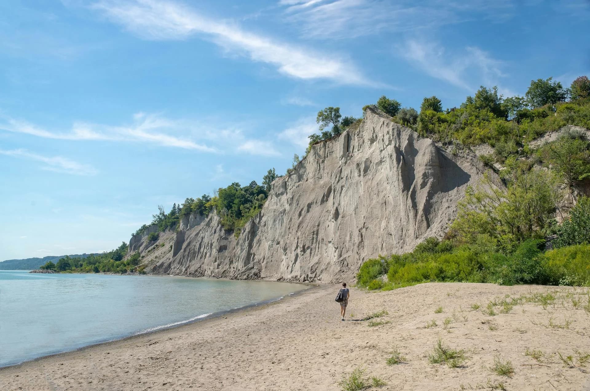 Scarborough Bluffs Park with dramatic cliffs and sandy beach on Lake Ontario