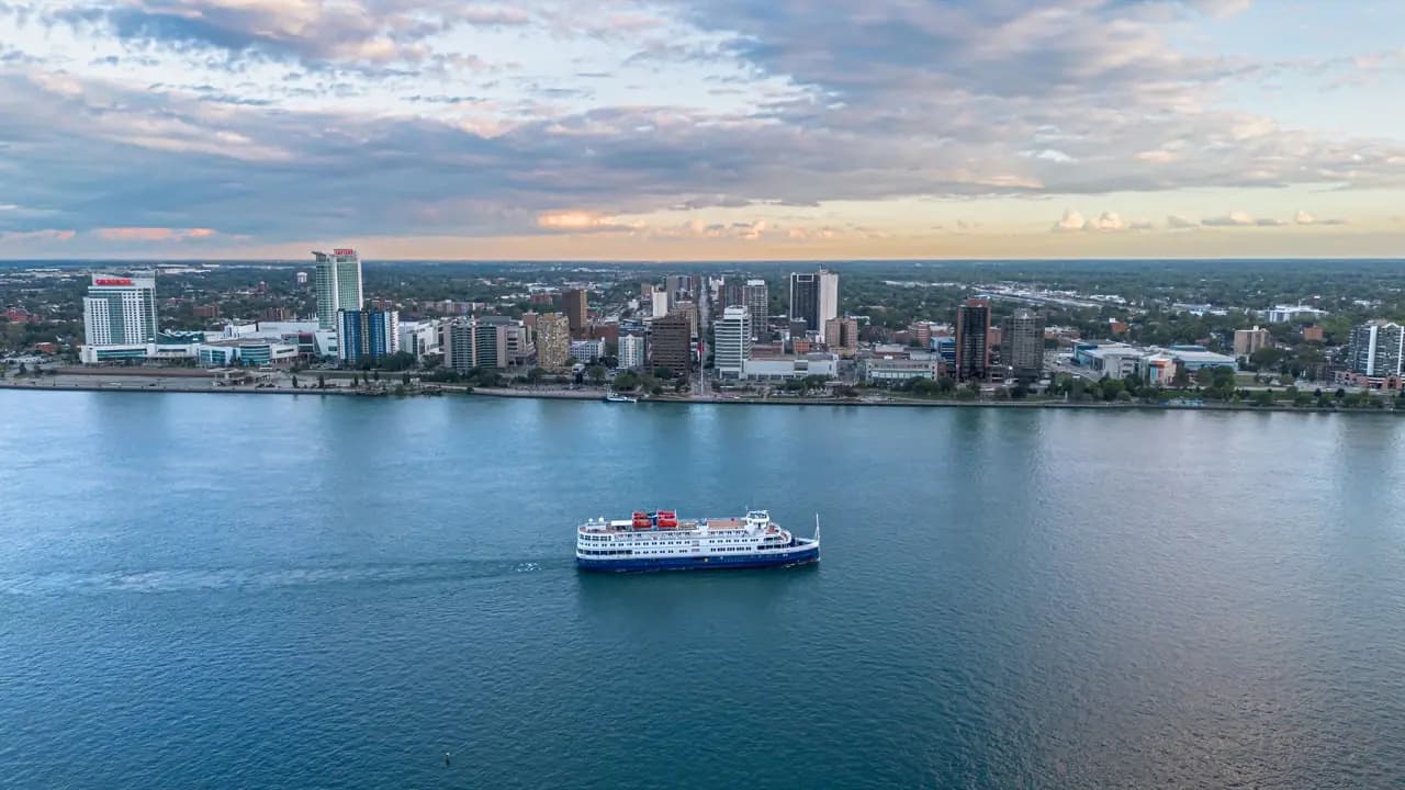 Windsor, Ontario waterfront skyline on the Detroit River — cobbler and shoe repair service area
